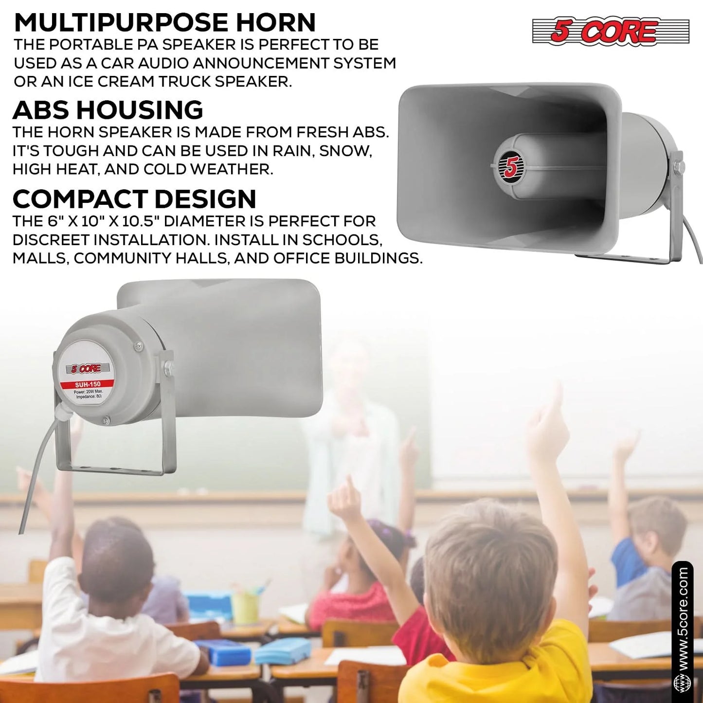 5 Core PA Horn Speaker Outdoor 6" X 10" Siren Loudspeaker 200W PMPO Loud Driver Horn