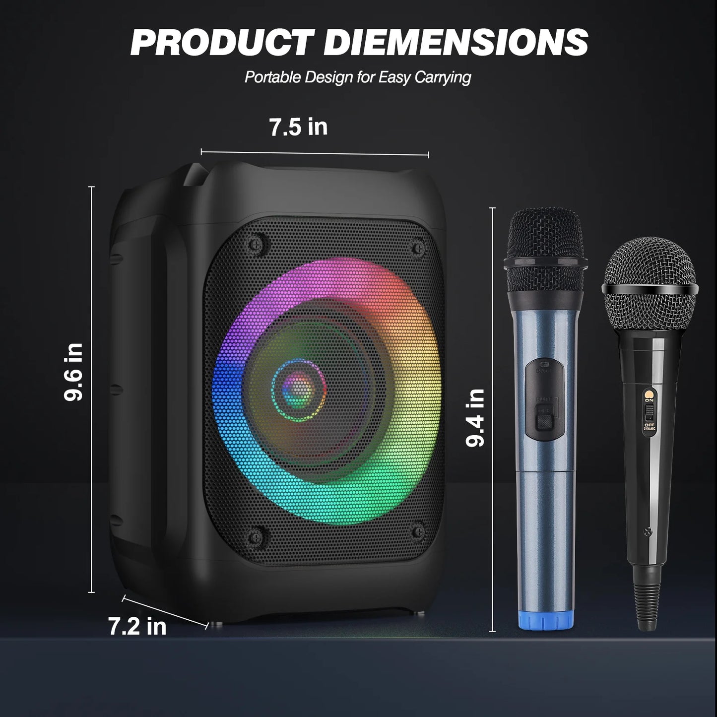 RGB Lights Karaoke Machine with Two Microphones