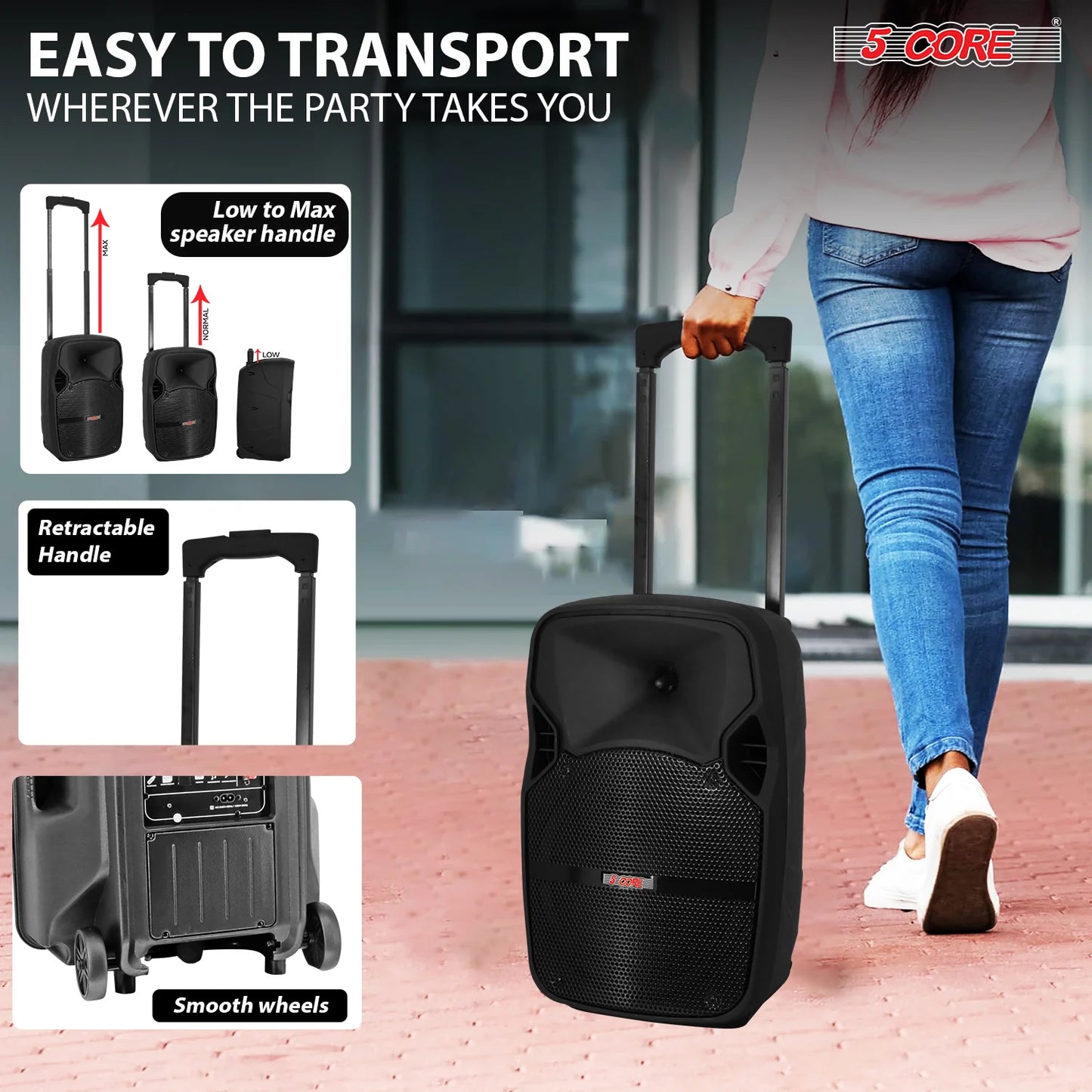 5Core 10 Inch PA Portable Bluetooth Party Speaker Karaoke Boombox + 2 Wireless Mics