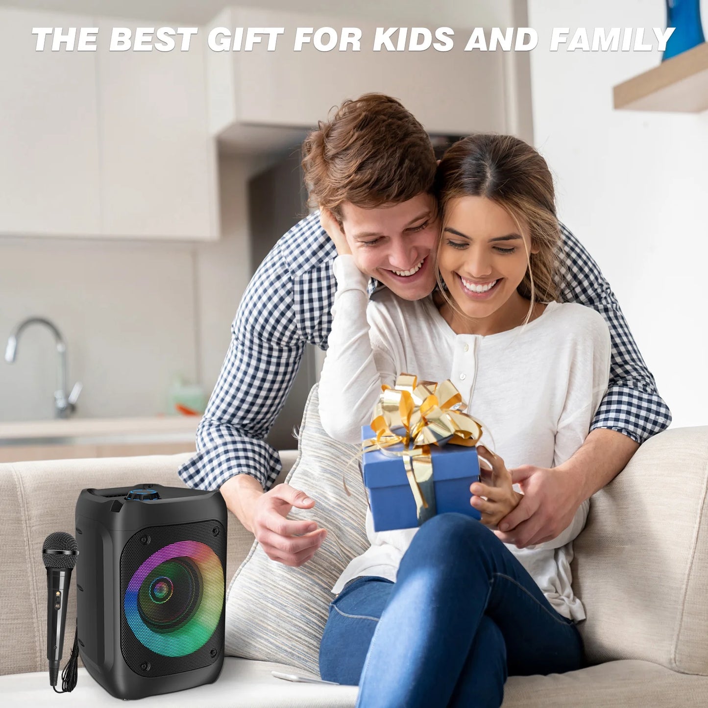 RGB Lights Karaoke Machine with Two Microphones