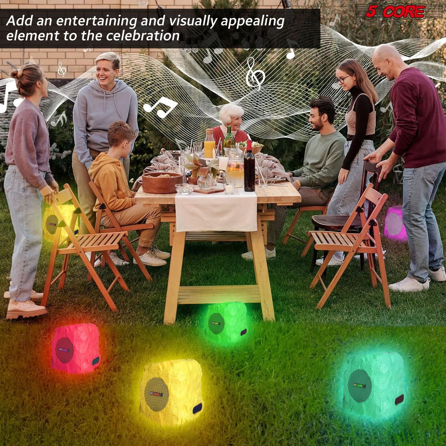 5Core Outdoor Wireless Speakers Bluetooth Rock Waterproof Linkable TWS Garden Speaker BROWN 1 PC