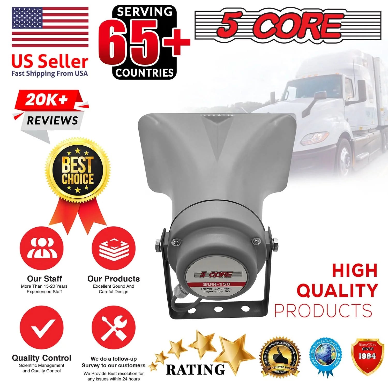 5 Core PA Horn Speaker Outdoor 6" X 10" Siren Loudspeaker 200W PMPO Loud Driver Horn