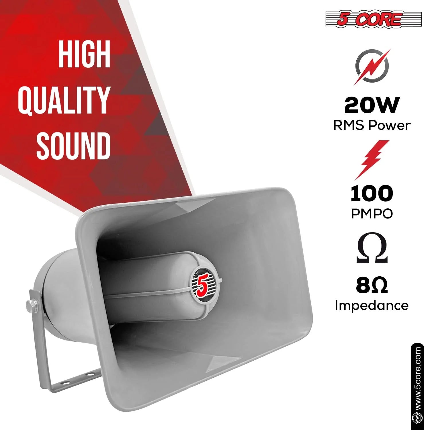 5 Core PA Horn Speaker Outdoor 6" X 10" Siren Loudspeaker 200W PMPO Loud Driver Horn